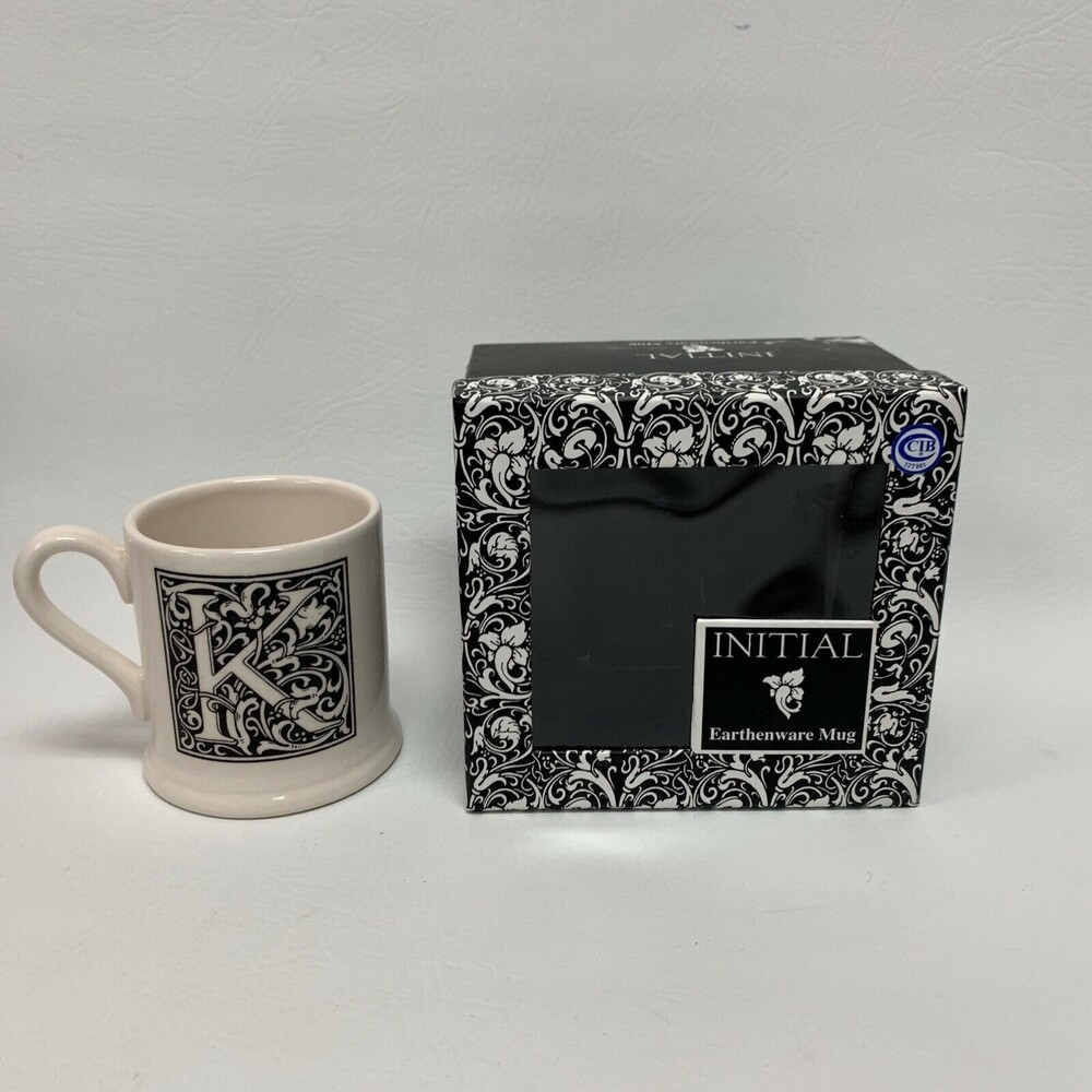 Creative Tops Coffee Cup Mug Initial "K" Earthenware White Black 3 5/8"‎ England